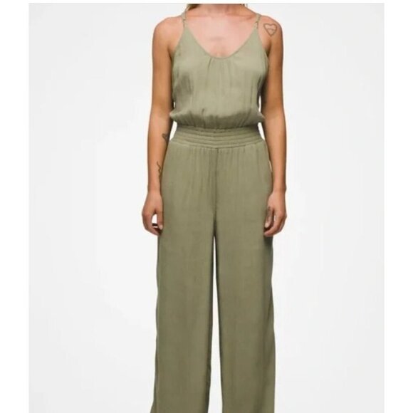 Prana Women's XS Fernie Wide Leg Jumpsuit Swim Coverup Gauzy Sage Green NWT 9698